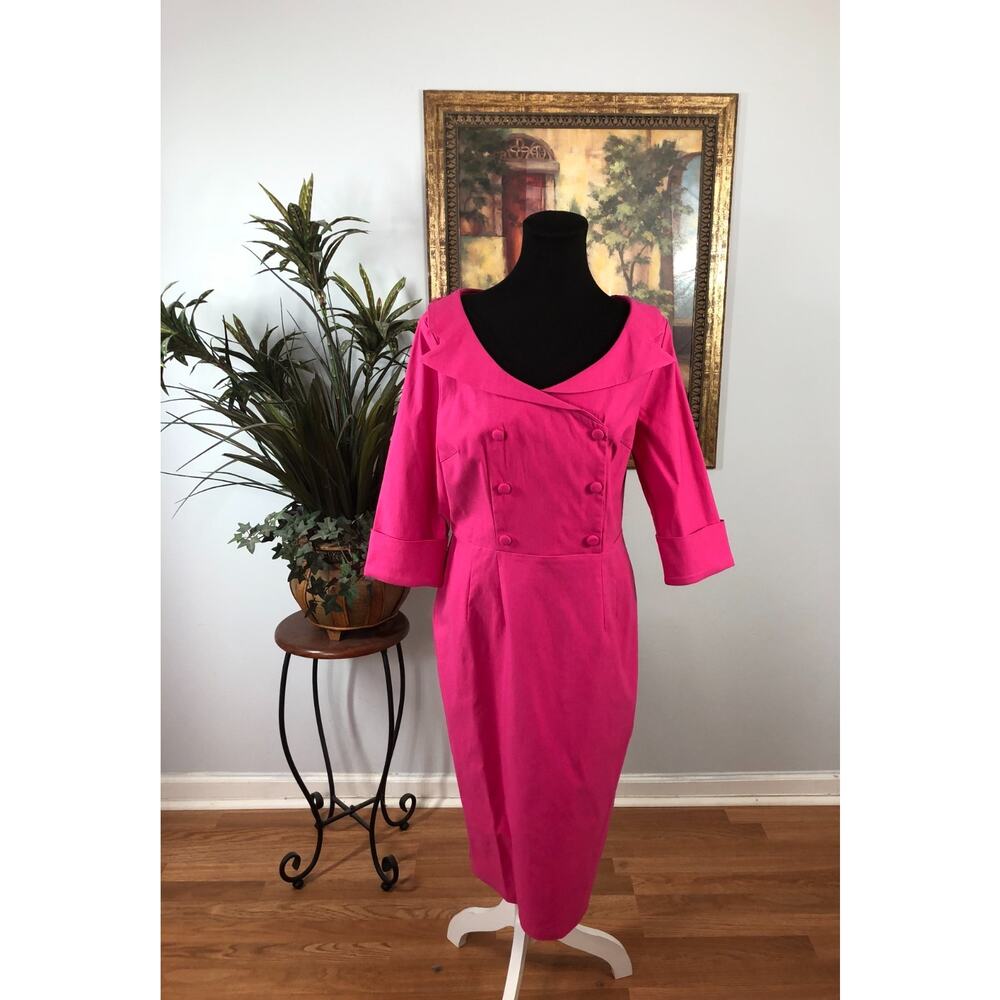MUXXN Sheath Dress Women' XL Hot Pink Notch Lapel Double Breasted Legally Blonde